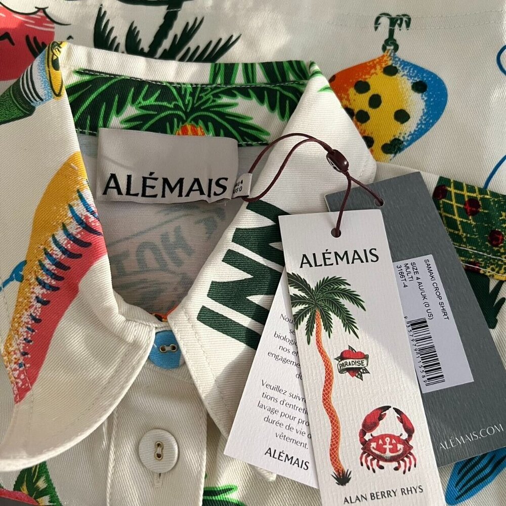 NWT ALEMAIS x Alan Berry Rhys Samaki Cropped Organic Cotton Shirt Women's Size 0 - Picture 3 of 13